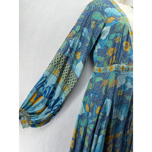 Nine Lives Bazaar Allure Maxi Wrap Dress Size 10 Blue Floral Boho Long Sleeve - Picture 8 of 16